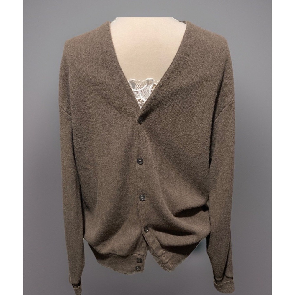 Vintage Steeplechase Unisex XL Brown Button Front Cardigan Merino Wool USA